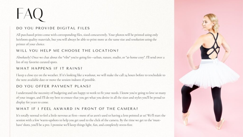 A curated list of frequently asked questions regarding the boutique portrait process.